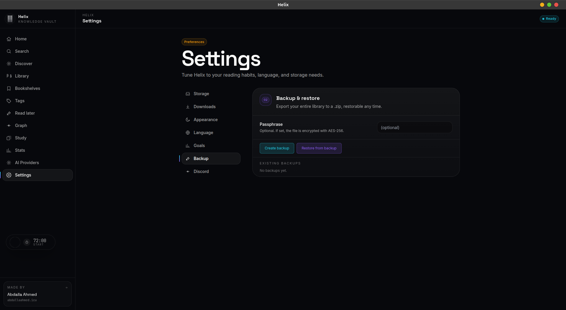 Settings with backup and restore
